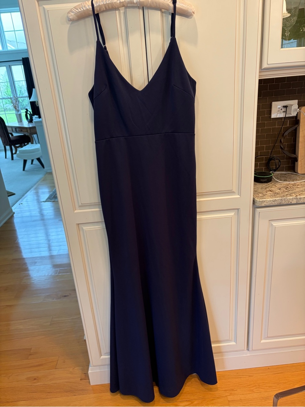 Lulu's Navy V-Neck Spaghetti Strap Maxi Gown